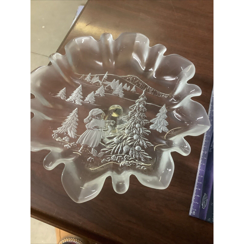 Vintage Mikasa Christmas Pedestal Bowl Trees Frosted Pattern - Picture 2 of 6